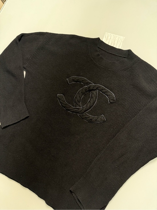 CHANEL Sweaters - CHANEL Black Crewneck Sweater with Embroidered CC Logo